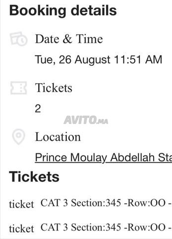 2 tickets catégorie 3 Maroc Niger