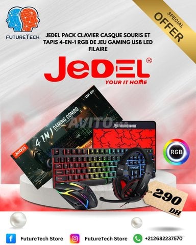 Jedel pack Clavier Casque Souris et Tapis  RGB