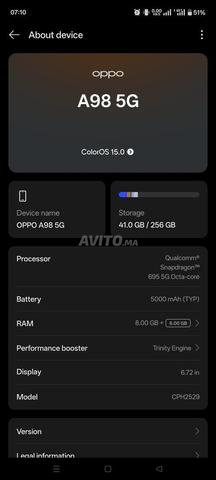 OPPO A98 5G 8 plus 8 RAM et 256 Go stockage