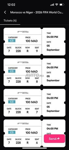 4 Tickets Categorie 3 MAROC VS NIGER