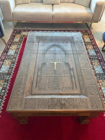 Table Basse Marocaine Artisanale en Bois /Verre 