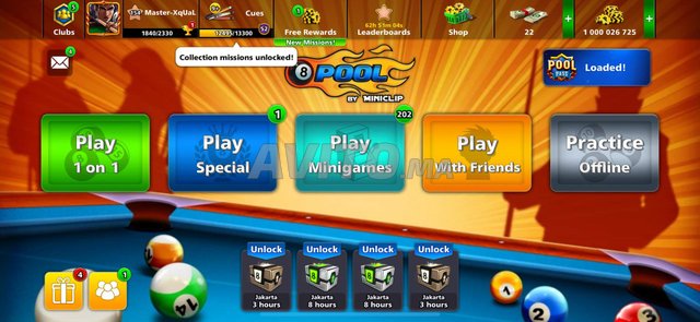compte 8 ball pool 1b et 17 queues légendaire  