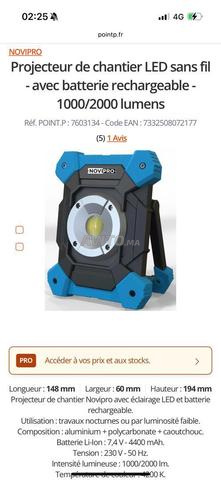 projecteur LED a batterie chantier