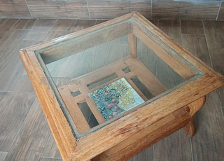 Table basse bois et verre