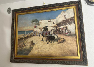 Tableau orientaliste cavalier et chevaux 