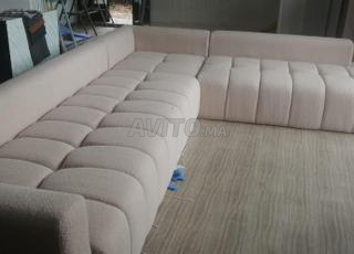 salon L neuf tissu bouclette 