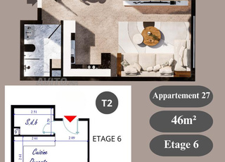 Appartement à vendre 46 m² Résidence Kenz. Kénitra