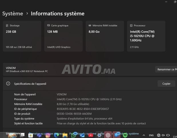 HP EliteBook x360 830 G7 – i5 10ème - 2