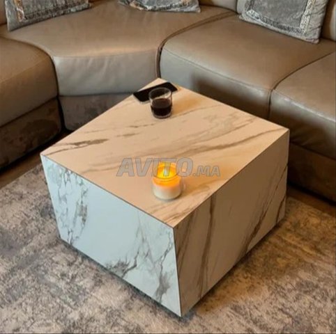 Table Basse Carrée MDF Effet Marbre Blanc | Design