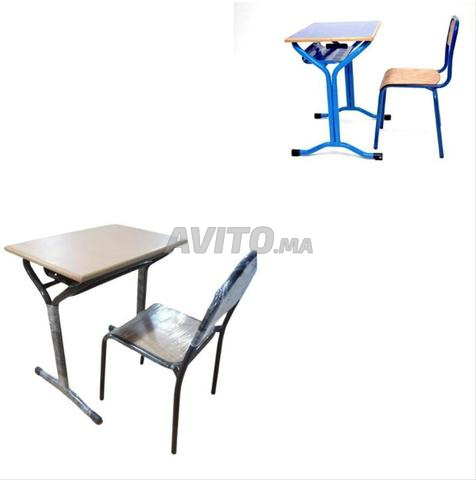 Table scolaire double place avec barre de maintien