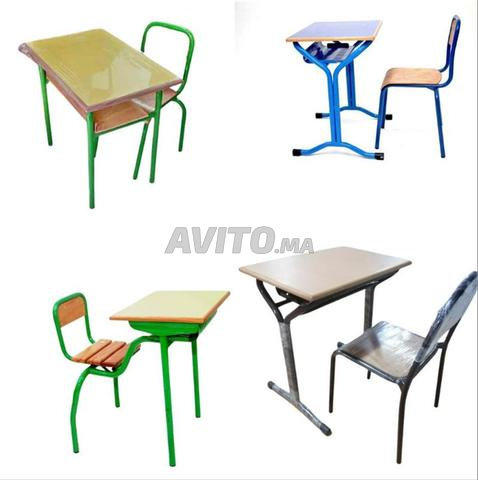 Table scolaire double place avec barre de maintien - 2