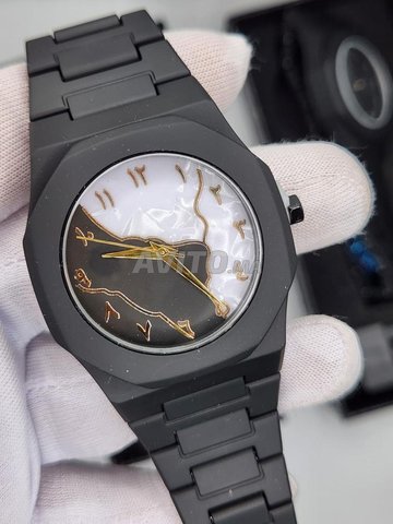 Montre-bracelet à chiffres arabes, acier inoxydable noir mat