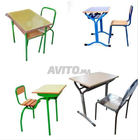 Table scolaire double place avec barre de maintien - 2