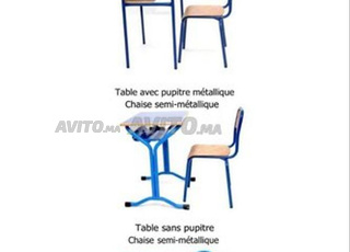 les chaises semi-métalliques avec table scolaire