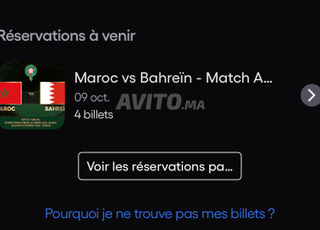 4 billets CAT2 MAROC BAHREIN