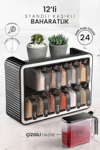Ensemble de pots à épices composé de 12 pièces avec support et cuillère adhésive - 2