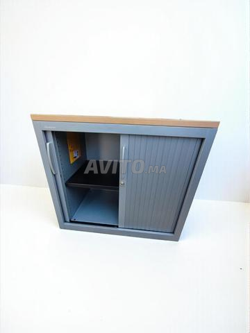 Armoire basse Steelcase gris top bois 80x74cm