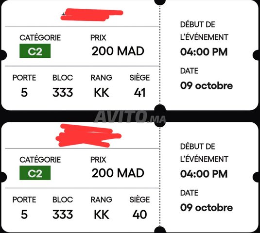 2 tickets cat 2 match maroc vs Bahrain