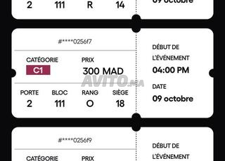 3 tickets à 700 cat 1 maroc vs Bahreïn