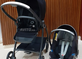 أبيع عربة أطفال سوداء رمادية gb مع مقعد سيارة