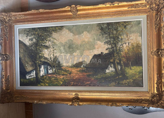 Peinture à l'huile classique rare avec un grand cadre doré