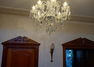 Lustre en verre avec cristal et 8 ampoules