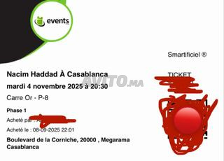 Nacime HADDAD Casablanca 2 tickets carré OR