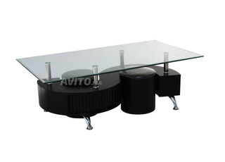 Tabke base en vere avec 2 poufs