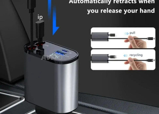 ⚡ Chargeur de voiture 4 en 1 – USB, 2 câbles de charge, 2 ports USB