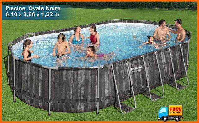 مسبح بيضاوي 6,10 × 3,60 × 1,22 متر أسود