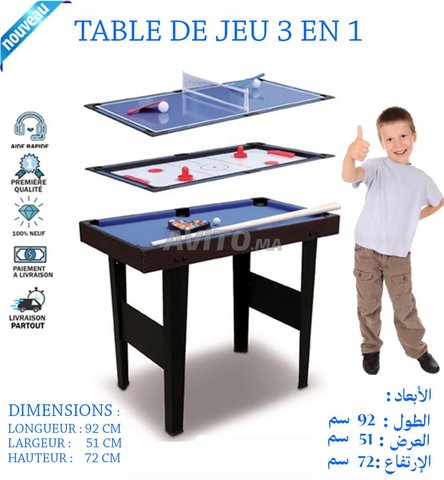 TABLE DE JEU 3 EN 1 - 92 x 72 x 51 CM