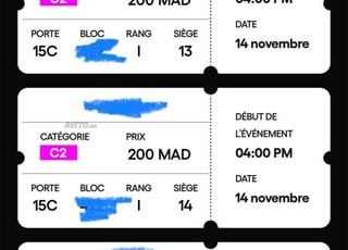 3 tickets categorie 2 maroc vs mozambique