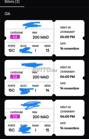 3 tickets categorie 2 maroc vs mozambique