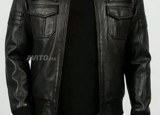 جاكيت بايلوت أسود من جلد أوبسيديان