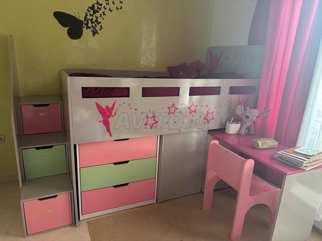 lit bureau tiroirs et étagères