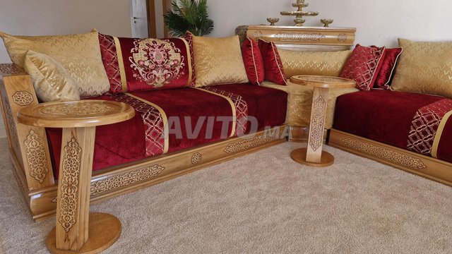 Salon marocain bois Hêtre et tissu de qualité