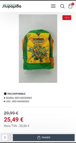 SAC À DOS D'ÉCOLE PRIMAIRE TORTUES NINJA