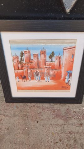 لوحة فنية مغربية تمثل قصبة تقليدية