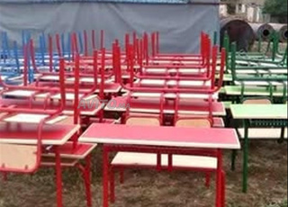 Pupitre scolaire biplace avec casier perforé