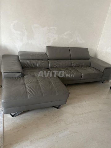 صالون على شكل حرف L إيطالي من الجلد الرمادي