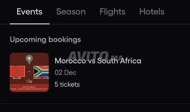 5 TICKETS MATCH MAROC AFRIQUE SU SUD