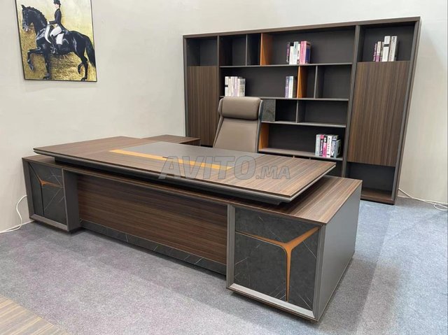 Bureau administratif de luxe et haut de gamme avec un design moderne et une grande bibliothèque