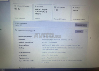 Dell inspiron i7 8th 15.6pouce 16g ram 1.256T SSD