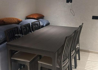 كنب على شكل حرف U وطاولة طعام 180x90 سم - 6 كراسي