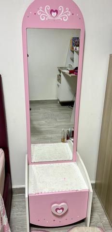 Coiffeuse miroir enfant rose et blanche