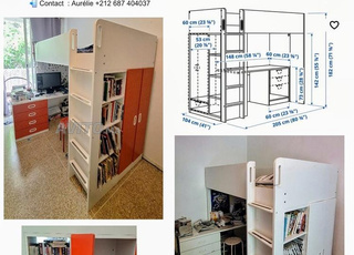 lit mezzanine bureau enfant blanc