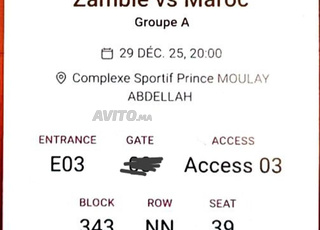 2 billets Maroc vs Zambie