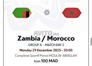 2 billets Maroc vs Zambie urgents