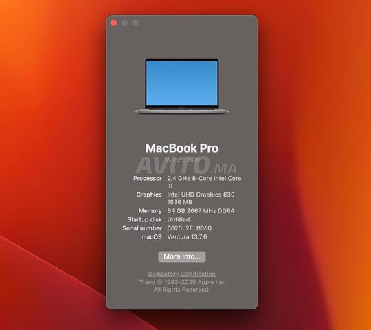 MacBook Pro 16 - i9 - 64 Ram - 1To SSD - 2