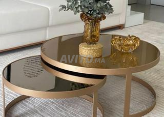 قطعتان طاولة قهوة متداخلة من الزجاج